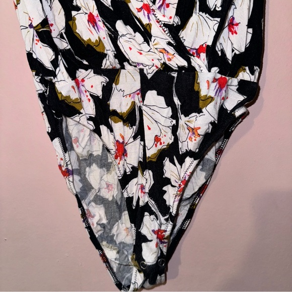 Free People Black Floral Sure Please Racerback Bodysuit Size L - Picture 5 of 14